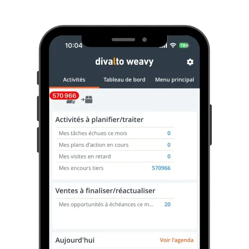 Application mobile Divalto Weavy : activités à planifier et ventes à finaliser